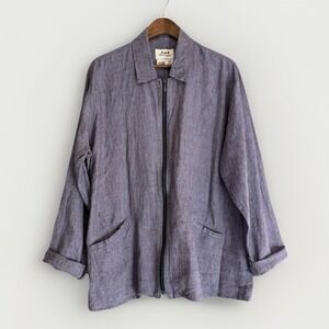 Vtg Flax Jeanne Engelhart Linen Jacket Zip Lagenlook Minimalist Layering Large